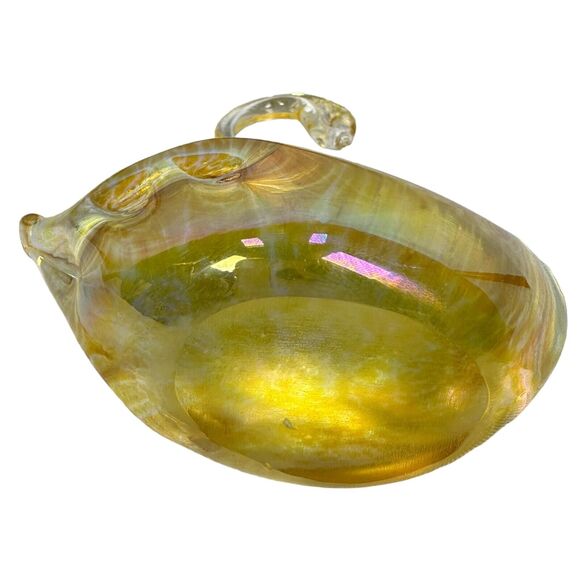 Vintage Heron Art Glass Yellow Iridescent Swan Figurine Sculpture 4.5" Decor - Picture 5 of 8